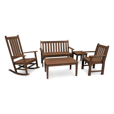 POLYWOOD Vineyard 5-Piece Bench & Rocking Chair Set - Teak